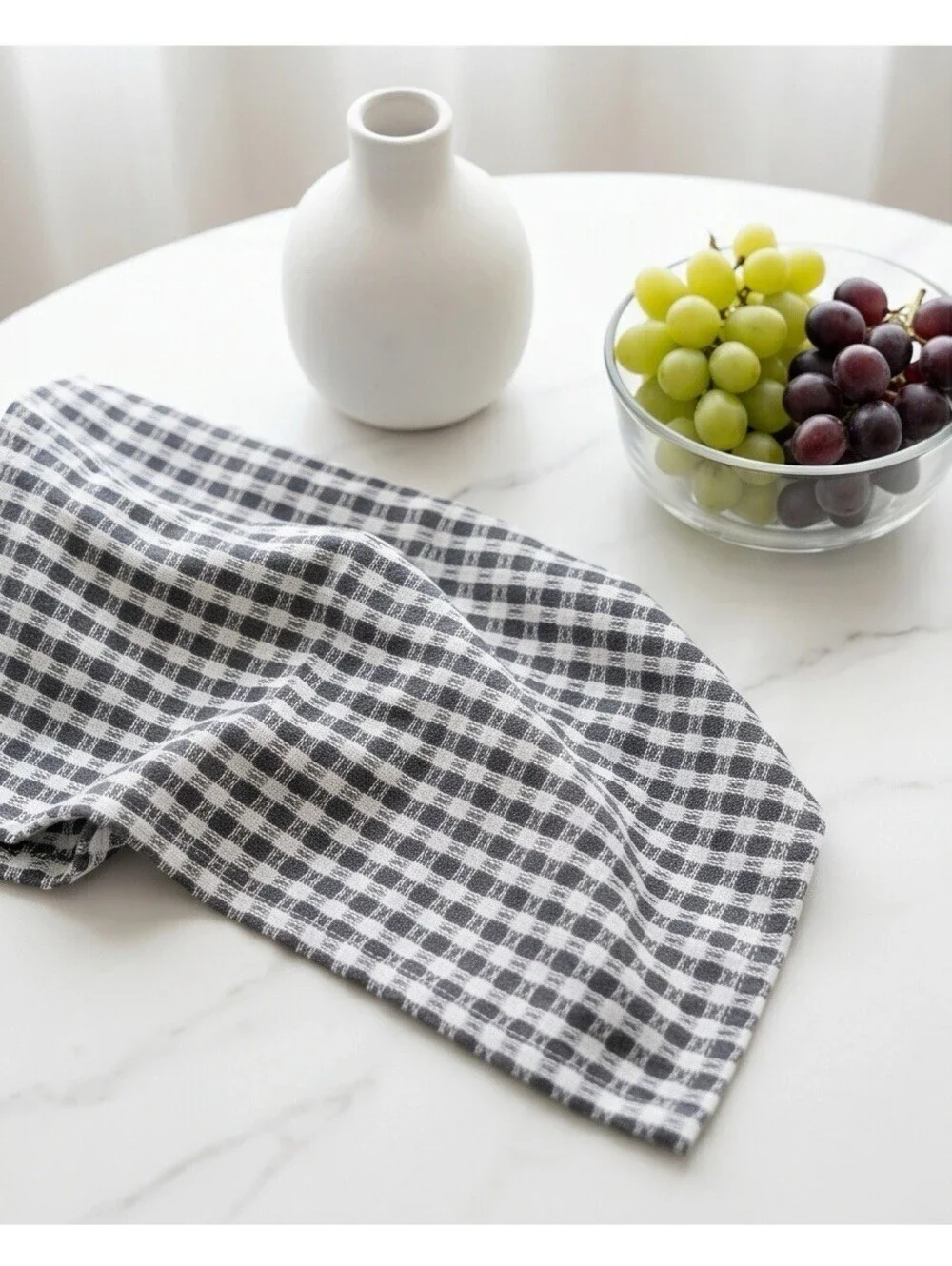Set of 2 Gray White Checkered Waffle Weave Cotton Kitchen Towels NWOT